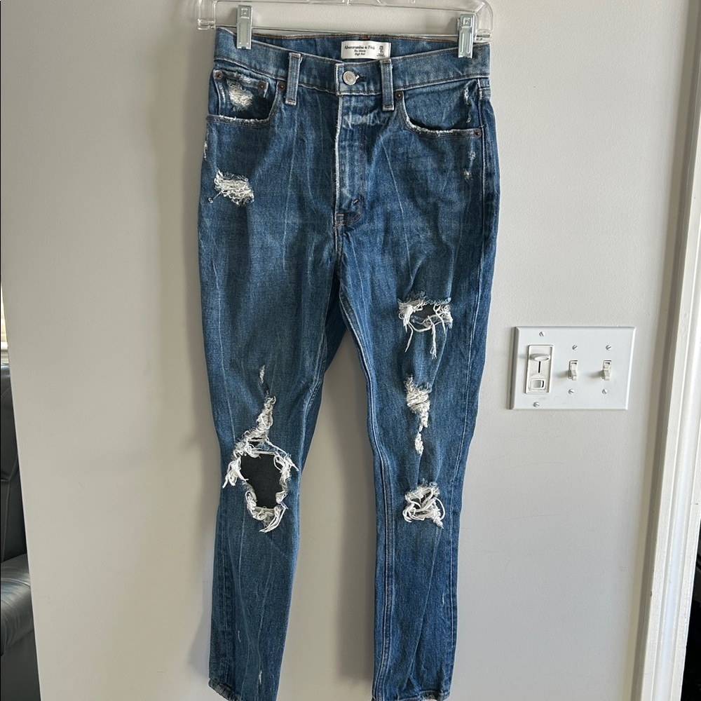 Abercrombie & Fitch Ripped Blue Ankle Jeans
